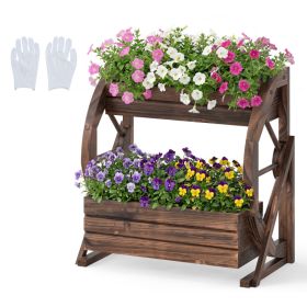 2-Tier, Raised Garden Bed Rustic Wood, Coffee