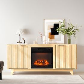 Fireplace TV Stand With 18 Inch Insert & Double Grid Doors, Oak Finish