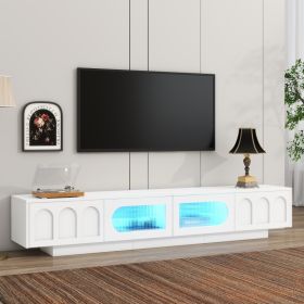 TV Stand With Fluted Tempered Glass Doors For TVs Up To 95'', White