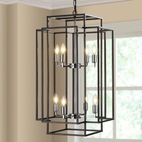 8 Lantern Tiered Chandeliers, Industrial Farmhouse, Chromium/Black