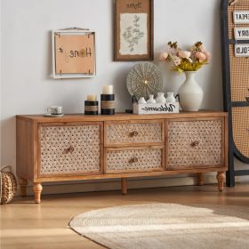 TV Stand, Mid Century Distressed, Rattan