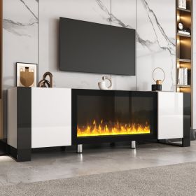 Modern TV Stand With 34.2" Inch, Non-heating Electric Fireplace, Black/White