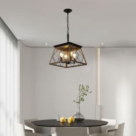 4 Lights, Farmhouse Chandelier, Walnut/Black