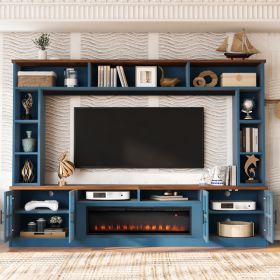95.5" Inch, Wall Unit Entertainment Center With Bookshelves For TVs Up To 80" Inches, Navy Blue