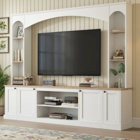 Arched Entertainment Center, Wall Unit With Bookshelf, Farmhouse, Large TV Stand, White