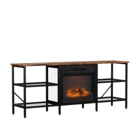 58' Inch, Weathered Wood Fireplace TV Stand Console Table With 4 Shelves