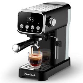 Slim Vertical Espresso Machine With Milk Frother, Built-in Cup Warmer, 430z Detachable Tank, Chrome/Black