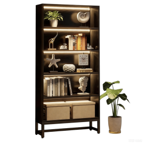 Bookcase, Large Bookshelf Organizer with 5-Tier Storage Shelves, Brown