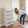 5 Tier Carved Shoe Rack, White