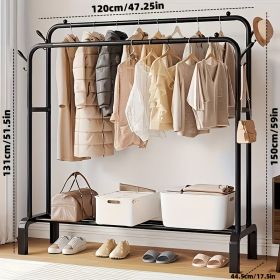 Heavy Duty, Double Rod Garment Rack for Hanging Clothes, Black