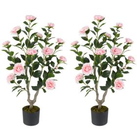 2 Pack Orange Artificial Camellia Tree with Blooming Flower - Pink