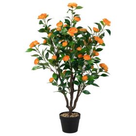 40" Lifelike Artificial Camellia Tree - 37 Yellow Blooms+Dense Green Leaves, Green+Yellow