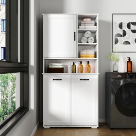 Laundry Cabinet with Doors and shelf, White