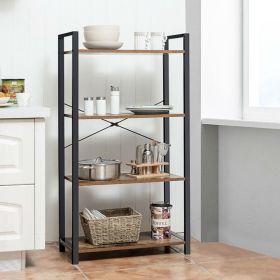 4-Tier Rustic Bookshelf, Industrial Shelf, Storage Rack, Black/Wood