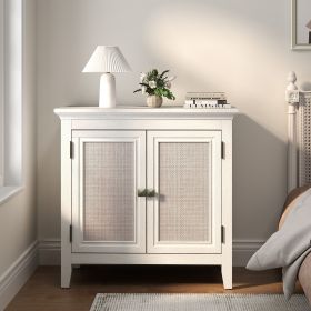 Storage Cabinet, with Rattan Decor Doors, White