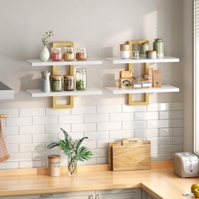 Floating Shelves, 15 Inch Wall Shelf Set of 2, White & Gold
