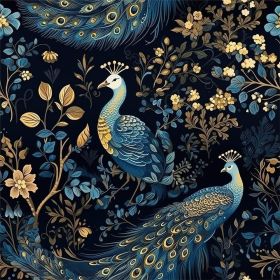 Gold/Yellow/Blue Peacock Animal Plants Dark Black Peel and Stick Wallpaper