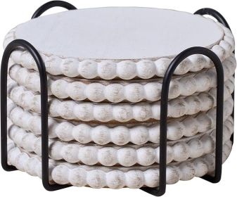 6 Pack Farmhouse Wooden Bead Coasters with Metal Holder