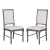 Set of 2 Linen Upholstered Dining Chairs, Cream and Weathered Gray