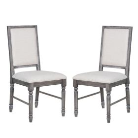 Set of 2 Linen Upholstered Dining Chairs, Cream and Weathered Gray