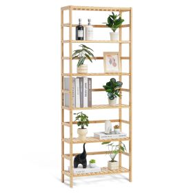 6-Tier Bamboo Shelf, Open Wood Bookshelf, Light Wood