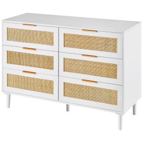6 Drawer Rattan Dresser, Boho Dresser, Rattan Chest of Drawers with Spacious Storage, Natural Rattan Dresser for Bedroom, Living Room & Hallway,Ratta