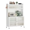 Kitchen Pantry Cabinet, Tall Storage Cabinet with Glass Doors & Adjustable Shelves, White