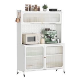 Kitchen Pantry Cabinet, Tall Storage Cabinet with Glass Doors & Adjustable Shelves, White