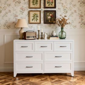 7-Drawer Dresser, Wide Low-Profile Storage Cabinet, White