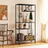 Modern Storage Shelf with 4 Compartments & Metal Legs, Black