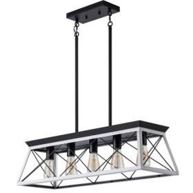 5 Lamps, Farmhouse Chandelier, Dining Room, Black/White