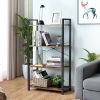 4-Tier Rustic Bookshelf, Industrial Shelf, Storage Rack, Black/Wood