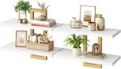 Floating Shelves, 15 Inch Wall Shelf Set of 2, White & Gold
