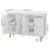 48" Modern Buffet Cabinet, 4-Door Credenza with Embossed Doors & Shelves, White/Gold