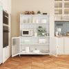 Kitchen Pantry Cabinet, Tall Storage Cabinet with Glass Doors & Adjustable Shelves, White