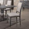 Set of 2 Linen Upholstered Dining Chairs, Cream and Weathered Gray