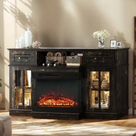 58-inch, Electric Fireplace TV Stand, Black, Gold, Oak