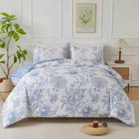 3pc, Floral Comforter Set, Blue/Purple (Option: Twin)