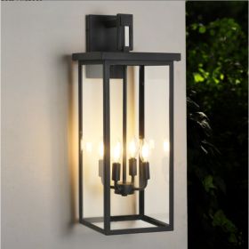 1Pcs, Modern Outdoor Wall Lanterns With Black Metal Frame (Option: Black)
