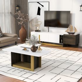 VIBE HAUS, Modern Light Luxury TV Stand And Coffee Table Set Of 2, White/Black (Option: White)