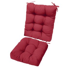 2Pcs Waterproof Rocking Chair Cushion Upper And Lower Back And Seat Sets With Non-Slip Ties Oxford Cloth Surface Polyester Filling Comfortable For In (Option: Wine red)