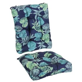 2Pcs Waterproof Rocking Chair Cushion Upper And Lower Back And Seat Sets With Non-Slip Ties Oxford Cloth Surface Polyester Filling Comfortable For In (Option: BlackCyanLeaf)