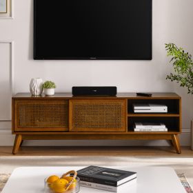 59 Inch, Mid Century Modern Rattan TV Stand, Walnut/Brown Ebony (Option: Brown Ebony)