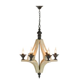6 - Light, Chandelier, Wood, Cream (Option: Cream)