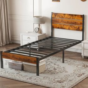 Farmhouse Metal Platform Bed Frame, Wood/Black (Option: Twin)