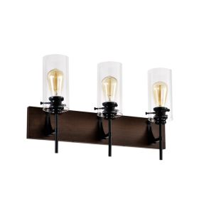 3-Light, Vintage Light Fixture, Wood, Black (Option: Matte Black)