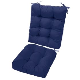 2Pcs Waterproof Rocking Chair Cushion Upper And Lower Back And Seat Sets With Non-Slip Ties Oxford Cloth Surface Polyester Filling Comfortable For In (Option: Navy Blue)