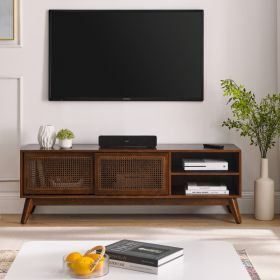 59 Inch, Mid Century Modern Rattan TV Stand, Walnut/Brown Ebony (Option: Walnut)