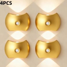 Modern Indoor Wall Light With Motion Sensor, 3 Color Modes, Gold (Option: Golden4PCS)