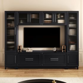 VIBE HAUS, Modern Entertainment Center With Glass Doors, Black/White (Option: Black)